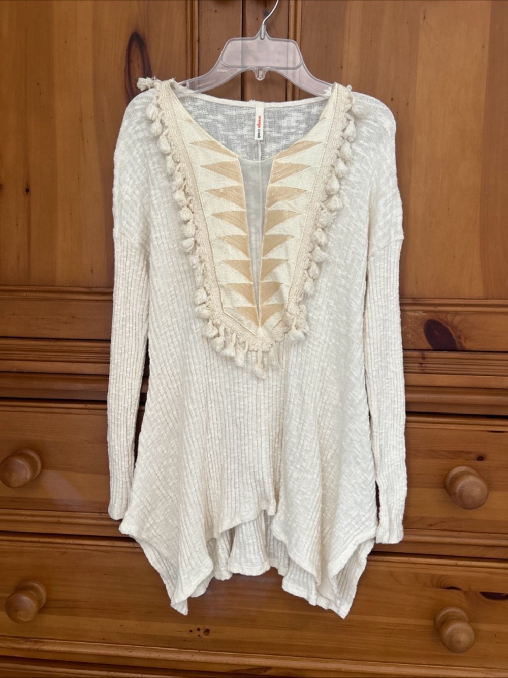 ORANGE CREEK Women’s Small Cream Sequin Tassel Tunic Boho Chic Hippie Festival
